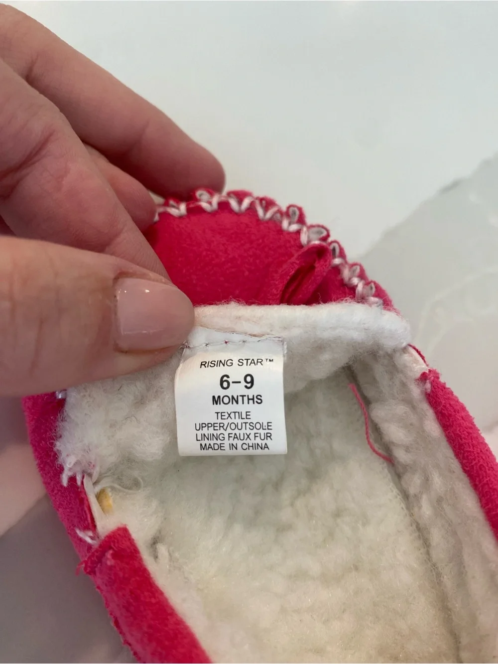 Rising Star Girls Pink Moccasin Slippers Faux Fur Lined Slip On Bow 6-9M